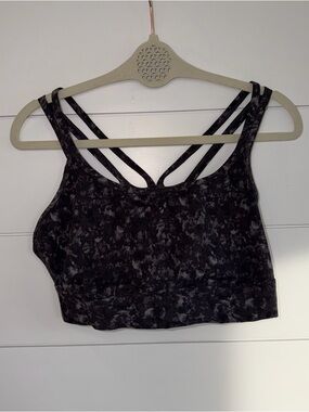 All In Motion Sports Bra XL Black Marble Abstract Splotchy Strappy Back Workout